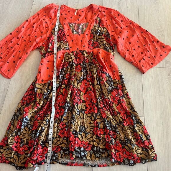 Free People Tallula Cherry Combo Dress Size  Large Mini Boho - Picture 2 of 10